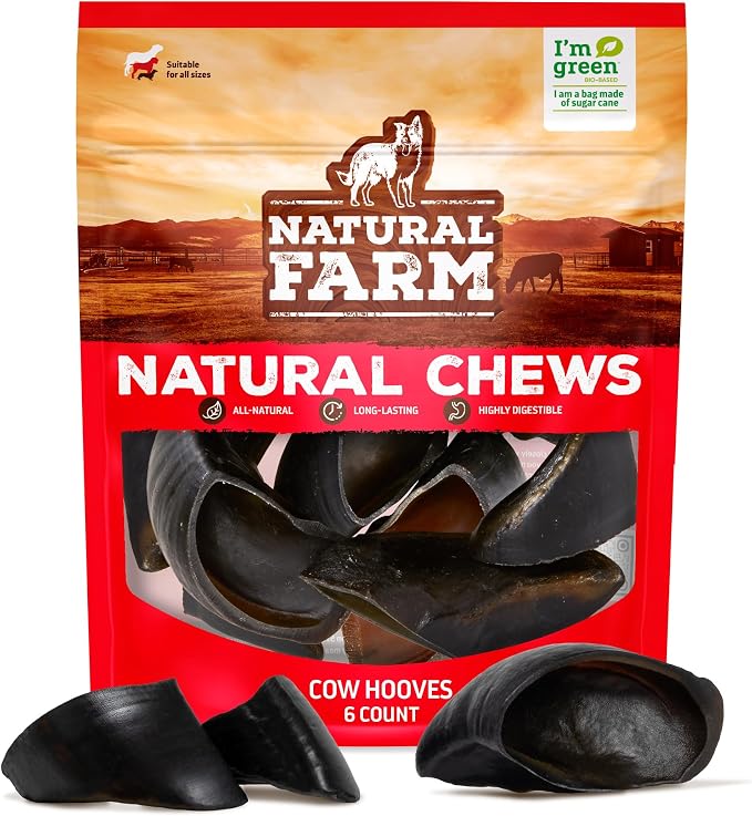 Cow Hooves (6 Pack), Odor-Free, All Natural Sourced from Farm-Raised Beef Hoof Dog Treats, Great Alternative to Bully Sticks or Rawhide, Dental Chew for Small, Medium, Large Breeds