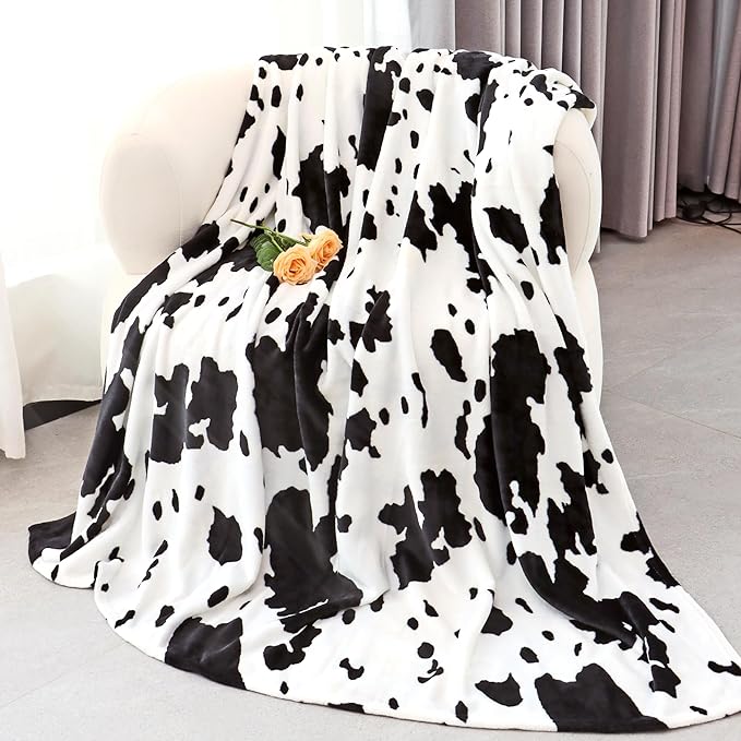 Cow Print Blanket for Couch, 50x60 Inches | Cow Print Gifts, For Women Men Adults Teens Kids, Soft Warm Fuzzy Fleece Throw, For Couch Bed, Cute Cozy Home Room Decor