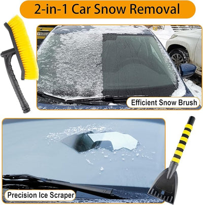 ecocstm 25.5" Car Snow Brush and Detachable Ice Scraper, Snow Shovel for Car Window with Foam Grip and 360° Pivoting Brush Head, Snow Shovel for Car Window, Winter Accessories for Cars, Trucks, SUVs