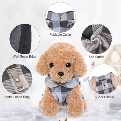 Rbenxia 4 Buffalo Plaid Dog Sweaters with Leash Ring Soft Fleece Vest Warm Puppy Pullover Jacket Cat Pets Winter Outfits (Blue-Gray, Black-White, Camouflage, Gray Letters, Medium)