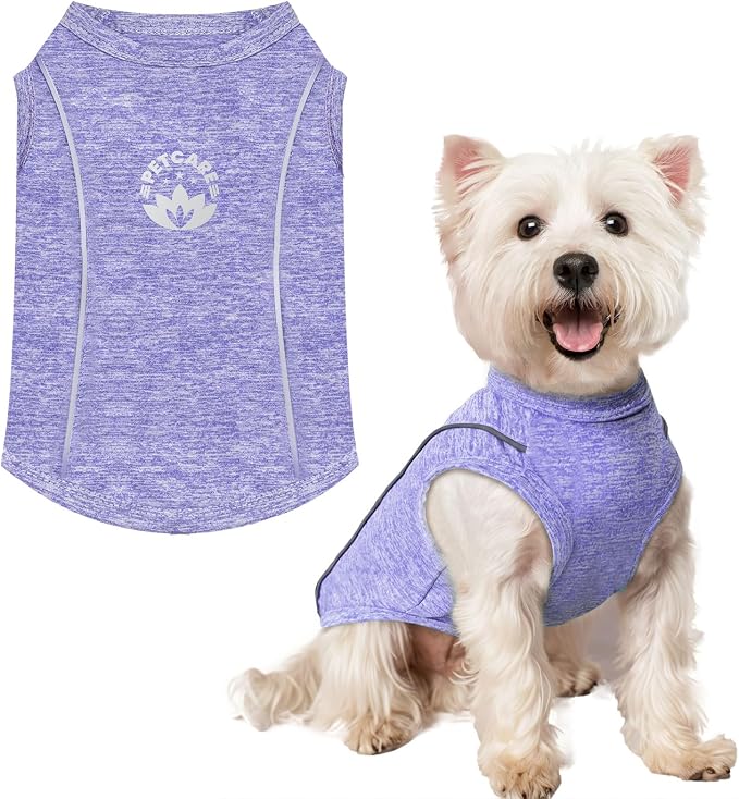 PETCARE Sun Protection Dog Shirts for Small Dogs Quick Dry Soft Stretchy Dog T-Shirts with Reflective Label Tank Top Sleeveless Vest Pet Clothes, Athletic Fabric, Purple, S (Chest 15" Length 11.8")