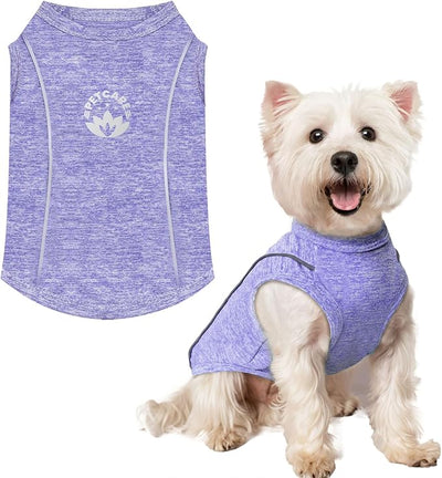 PETCARE Sun Protection Dog Shirts for Small Dogs Quick Dry Soft Stretchy Dog T-Shirts with Reflective Label Tank Top Sleeveless Vest Pet Clothes, Athletic Fabric, Purple, S (Chest 15" Length 11.8")