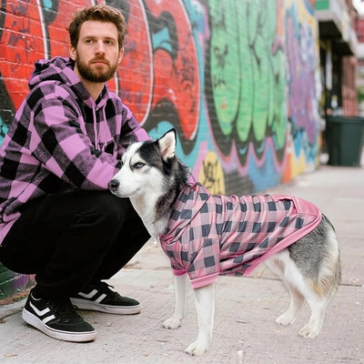 KOOLTAIL Plaid Dog Hoodie Pet Clothes Sweater with Hat and Pocket for Small Medium Large Size Dogs, Soft Winter Warm Dog Cold Weather Coat, Fleece Fall Dog Hooded Sweatshirt for Puppy Cats, Pink L