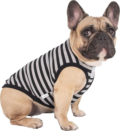 iChoue French Bulldog 100% Breathable Cotton Striped T Shirts Halloween Vest Clothes for Small Dogs Tank Tops Puppy Frenchie Pug English Boston Terrier Pitbull Grey Black Stripes - Medium