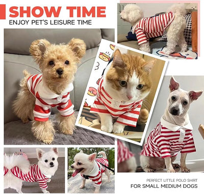 BAEJMJK Cute Dog Shirt Boy Girl Dog Clothes Striped Collared Polo T-Shirt for Small Medium Dogs Cats Soft Breathable Pet Puppy Outfits(Red,X-Large)
