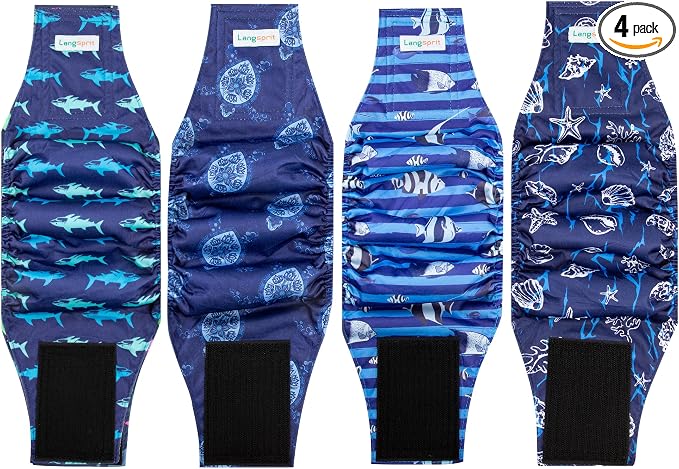 Male Dogs Diapers Belly Bands(4Pack), Washable Reusable Male Boy Doggy Wraps Panties for Doggie Puppy Pooping Potty Training Incontinence Marking Pañal para Perro Medium