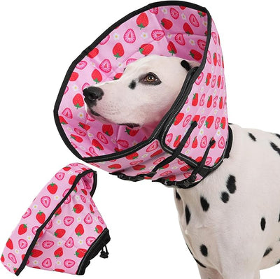 Avont Dog Cone Alternative, Adjustable Soft Comfy Foldable E Cones for Medium Large Dogs After Surgery, Escape-Proof Elizabethan Collar for Surgical Wound Recovery Stop Licking -Strawberry(XL)