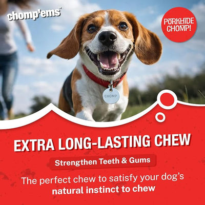 CHOMP 'EMS Purehide Chews - Slow Roasted Naturally Delicious Rawhide Dog Treats - High Protein Beef Hide - Bacon Flavor, Sticks, 8.5 Oz.