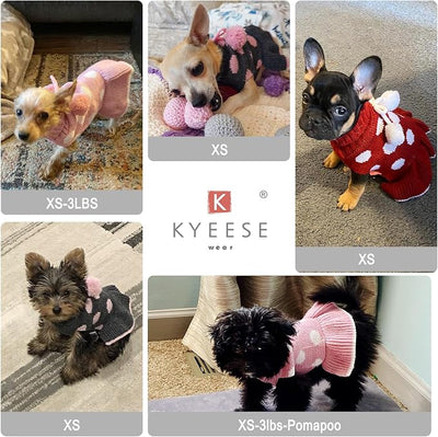 KYEESE Dog Sweaters with Leash Hole Small for Girl Dog Sweater Dress Polka Dot Knit Warm Dogs Clothes with Pom Pom Ball, XS