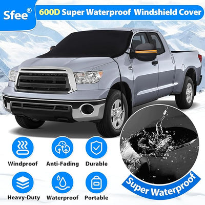 Sfee Windshield Cover for Ice and Snow,Heavy-Duty 600D Waterproof Windshield Snow Cover With 2 Mirror Covers, All-Weather Magnetic Frost Guard Winter Car Snow Cover Fit Car, Truck, Suv,Van (77" X 47")
