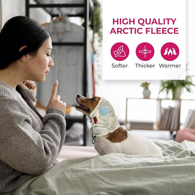 Dog Ear Muffs Noise Protection - Soft Calming Hood for Anxiety Relief, Fireworks, Thunder, Grooming & Vet Visits - Elastic Headband & Comfortable Neck Warmer for Travel (White, Large)
