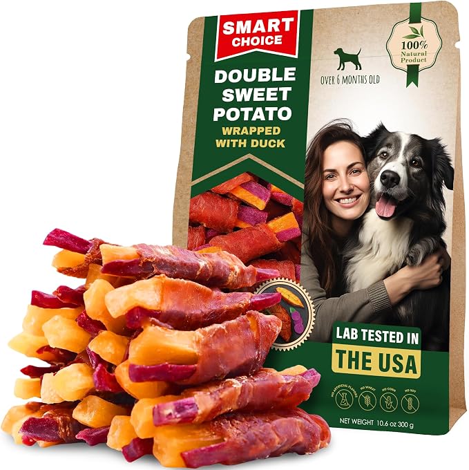 Beloved Pets Sweet Potato Dog Treats & Healthy Duck Chews 10.6 Oz - Puppy Snacks & Soft Bones for Large, Medium & Small Breeds - Natural Dog Food & Grain-Free, Rawhide-Free Training Jerky Wraps