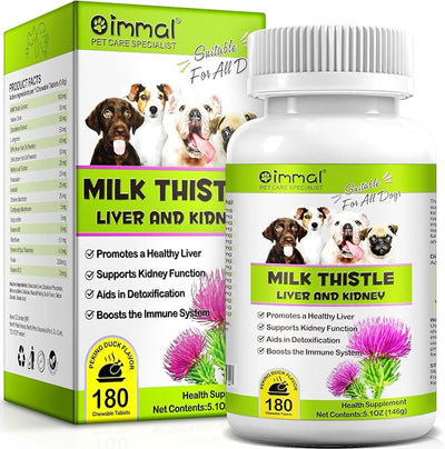 Milk Thistle for Dogs - Milk Thistle Supplement Tablets with EPA & DHA for Dogs Supports Liver Health and Kidney Function, Boosts Immune System, Dog Herbal Supplement Treats - 180 Chewable Tablets