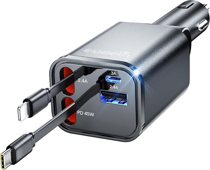 84W Retractable Car Charger,Car Phone Charger USB C Fast Charge for iPhone | Car Charger,Cigarette Lighter USB Charger Car Accessories,Road Trip Essentials Gift for Men,for iPhone 17/16,Galaxy