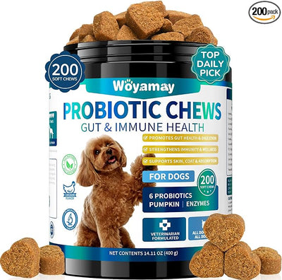 Woyamay Dog Probiotic for Dogs, 200 Soft Treats Dog Probiotics for Digestive Health & Immune System, Probiotic Chews for Dogs, Support Gut Health|Itchy Skin|Diarrhea|Gas Relief Treatment