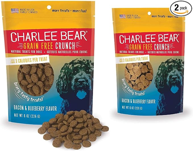 Crunchy Dog Training Treats, Low Calorie (3 Kcal), Grain Free Natural Mini Dog Treats for Puppies, Small, Medium & Large Dogs, USA Made, Healthy Bacon-Blueberry Flavor 8oz (2-Pack)