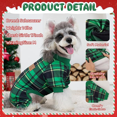 XPUDAC 4 Pack Dog Pajamas Plaid Dog Clothes for Small Medium Dogs Girl Boy Comfy Puppy Onesie Pet Christmas Outfit Cat Pjs Jammies, L
