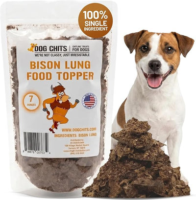 Dog Chits Bison Lung Food Topper for Dogs & Puppies - Single Ingredient, High Protein, Grain Free & Easy to Digest - Natural Dog Treats for Picky Eaters - Sprinkle on Food - Made in USA - 7 oz