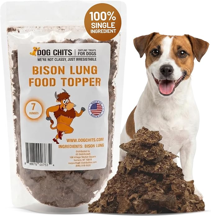 Bison Lung Food Topper for Dogs & Puppies - Single Ingredient, High Protein, Grain Free & Easy to Digest - Natural Dog Treats for Picky Eaters - Sprinkle on Food - Made in USA - 7 oz