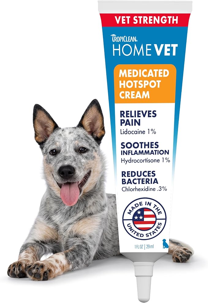 HomeVet Medicated Cream, Hot Spot Treatment for Dogs, Fast Itch Relief, with Vet Strength Chlorhexidine & Hydrocortisone, USA Made, 1 oz