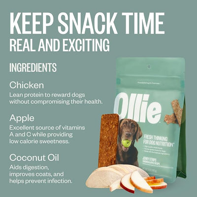 Ollie Chicken and Apple Jerky Dog Treats, 5 oz Pack of 1, All Natural, Healthy Snacks, Made with Real Meat, Human Grade, for Dogs