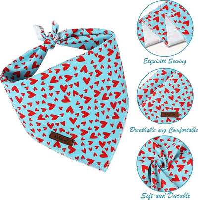 Valentines Dog Bandana - Soft Blue Heart Dog Neck Scarf, Cute Pet Bib for Puppy Kitten, Valentine Photo Dogs Cats Prop for Daily Use Parties & Pet Photography S