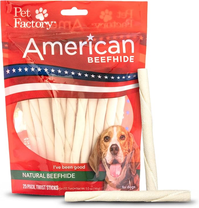 American Beefhide 5" Twist Sticks Dog Chew Treats - Natural Flavor, 25 Count/1 Pack