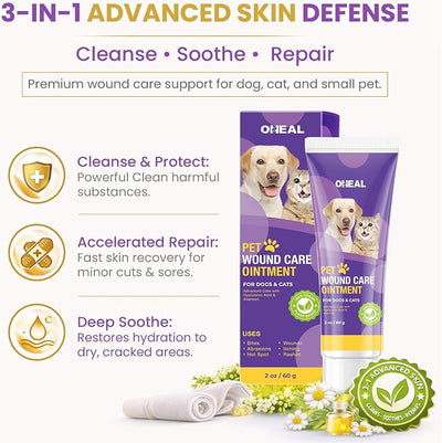 Dog Wound Care Ointment - 3 In 1 Fast Healing Pet skin Gel For Cuts, Itch, Hot Spots & Scrapes- Healing,Soothing,Repair, Infection cream for Dog,Cat & Small animal - with Centella Asiatica & Aloe