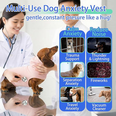 MIGOHI Dog Anxiety Vest | Calming Vest for Dogs Vet Visit,Durable Separation Anxiety Jacket for Dogs,Stress Relief Dog Anxiety Shirt Wrap to Stop Panting & Hiding,Fireworks,Lightning,Pink,M