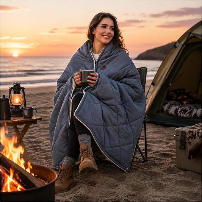 Heated Blanket Battery Operated,12V Cordless heating pad with 15000 battery,Heated Shawl Throw Blanket,Wearable Heated Blanket,Sherpa Lining,3 Heating Set for Outdoor Camping,Backpacking,Hiking,Travel