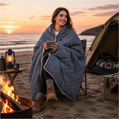 Heated Blanket Battery Operated,12V Cordless heating pad with 15000 battery,Heated Shawl Throw Blanket,Wearable Heated Blanket,Sherpa Lining,3 Heating Set for Outdoor Camping,Backpacking,Hiking,Travel