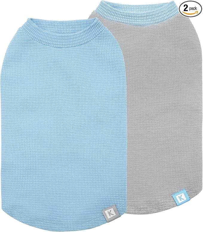 2Pack Waffle Dog Shirts, Lightweight Sleeveless Dog T Shirts for Small Dogs Boy, Breathable Pet Vest Comfort Tank Top Soft Dogs Clothes for Daily Wear, Blue+Grey, L