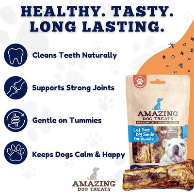 Amazing Dog Treats - 5-6 Inch Meaty Beef Marrow Bones (4 Count) - Best for Dogs - Long Lasting Chew - Filled Marrow