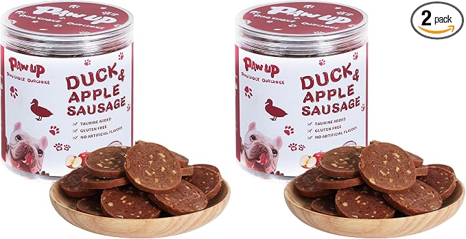 Duck Jerky Dog Treats – Duck & Apple Sausage Slices, Training Treats with Taurine for Small, Medium & Large Dogs, 12.5 oz (Pack of 2)