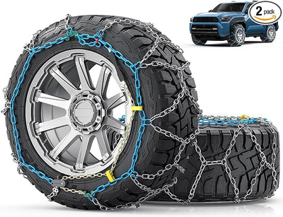 Snow-Chains Easy Install Tire-Chains, One-Pull Fit Heavy-Duty Tire Snow Chains for Pickup Trucks & SUVs Off-road, Emergency Tire Traction Car Tires 255 265 275 285 295 - Set of 2 (SCRV260)