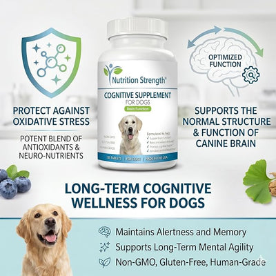 Cognitive Support for Dogs, Promotes Dog Brain Health, Mental Support Supplement for Cognitive Difficulties, 120 Chewable Tablets