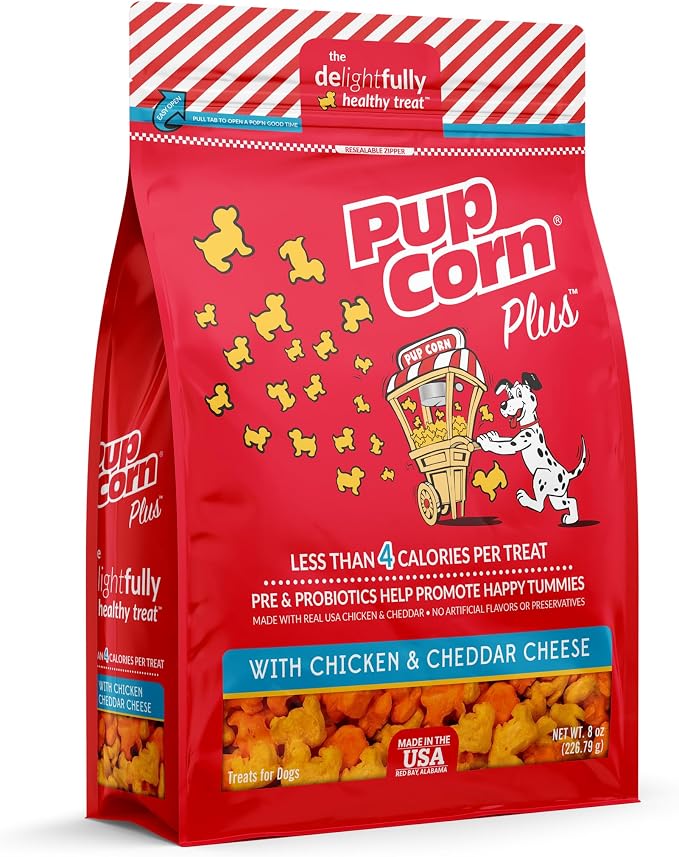 Puffed Dog Treats with Preiotics and Probiotics - Chicken & Cheddar Cheese, (8oz)