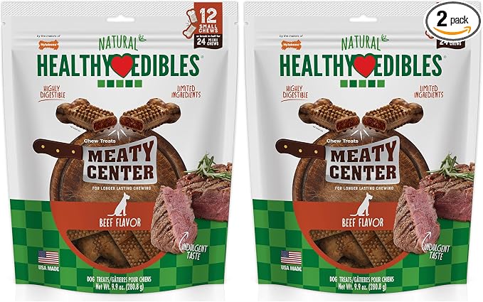 Healthy Edibles Natural Dog Chews Long Lasting Meaty Center Beef Flavor Treats for Dogs, Small (12 Count) (Pack of 2)