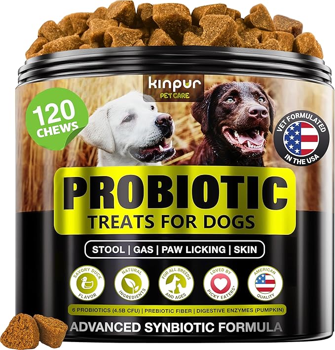 Dog Probiotics Chews – 4 Billion CFU, 6 Strains + Colostrum & Digestive Enzymes – Digestive Health, Gut Health for Dogs & Stool Quality – Duck Flavor – All Breeds & Seniors – 120 Chews
