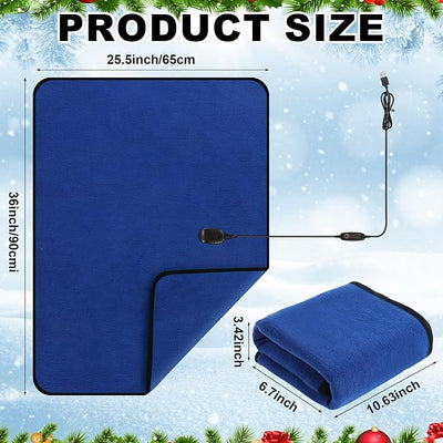 Tuanse 2 Pcs USB Heated Blanket 25"x 35" Heated Car Blanket 5V Portable USB Electric Throw 3 Heat Setting Electric Throw with Timer Temperature Controller for Car Winter Home Office(Navy,Shearling)