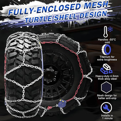 AutoFixing Snow Chains, Heavy Duty Emergency Tire Chains For Pickup Trucks and Off-road SUV, Easy Installation, Set of 2(HYR-B)