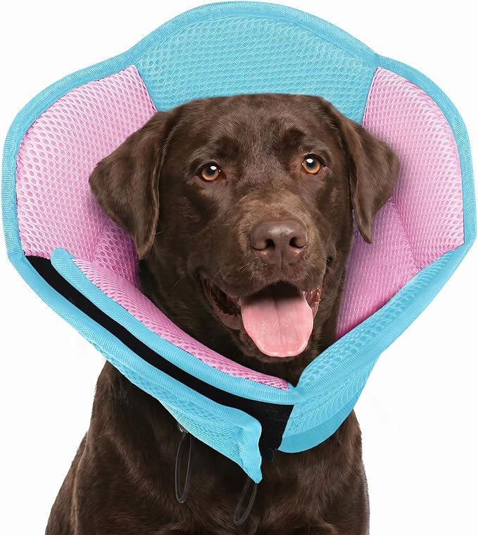 Large Dog Cone - Adjustable Dog Cone to Stop Licking, Foldable Extra Large Cones Dogs for Wound Healing, Pet Elizabethan Cones Collar After Surgery, XL Fabric Pet Neck Collar, BluePink X-Large