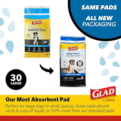 Glad for Pets XL Charcoal Training Pads, Activated Carbon Odor Control with Heavy Duty Leak-Resistant Layers, Quick-Dry Quilted Top Surface, Indoor Potty and Crate Liner, 24 x 24 in, 30 Count - 8 Pack