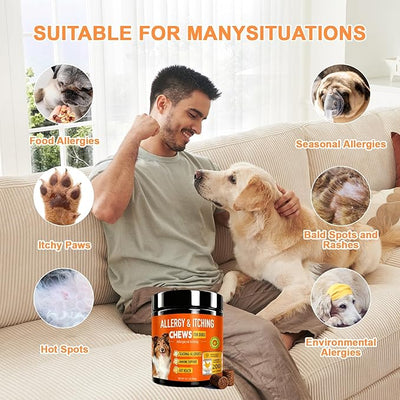 Dog Allergy Chews 200ct,Probiotics for Dogs Itching Skin Relief for Skin and Paw Licking, Dogs is Human Multivitamin Itch Relief for Seasonal Allergies-Support a Healthy lmmune System Chicken Flavor