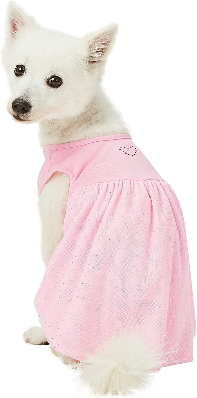 Blueberry Pet My Little Princess Cotton Blend Dog Tulle Dress in Lovely Pink with Heart, Back Length 16", Pack of 1 Clothes for Dogs