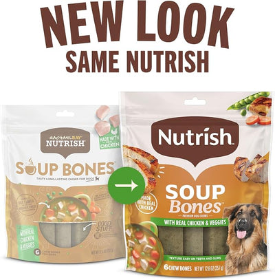 Nutrish Soup Bones Premium Dog Chews with Real Chicken and Veggies, 6.3 oz. Bag, Pack of 8 (Rachael Ray)
