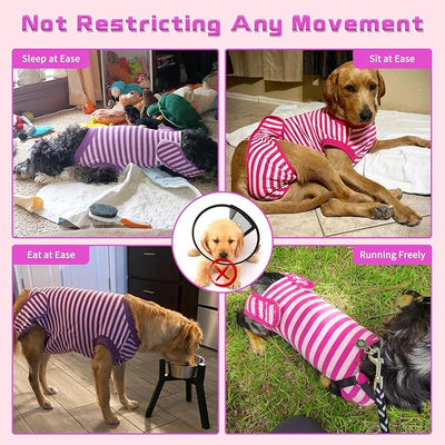 2 Packs Breathable Cotton Dog Recovery Suit for After Neuter Spay Abdominal Wounds Protector, Professional Anti-Licking Onesies for Male Female Pets Surgery Bandages, S Purple & Pink Stripes