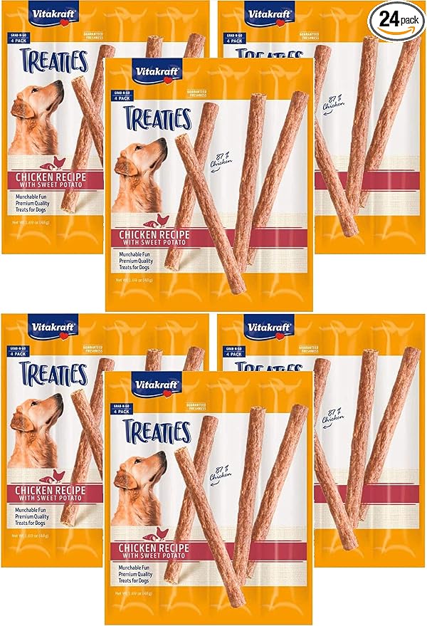 24 Pack of Treaties for Dogs, Smoked Chicken Recipe with Sweet Potato, Munchable Treat Sticks
