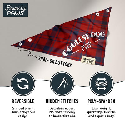 Funny Snap-On Dog Bandana for Small Medium Large Pets, Dogs Cats Adjustable Handkerchief Scarf for Girl & Boy, Cute Puppy Apparel & Accessories (Coolest Dog Ever, X-Large)