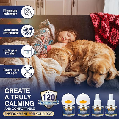 Dog Calming Pheromones Diffuser 6 in 1 Kit Appeasing Pheromone Diffuser to Calm (2 Plug in+4 x48ml Refill) for Anxiety Relief Reduce Aggression Fighting Barking Stress 120 Day Supply(Lemon)